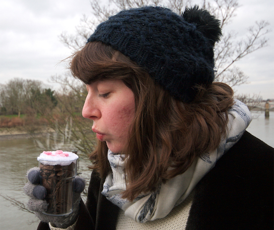 Jenny drinking hot chocolate