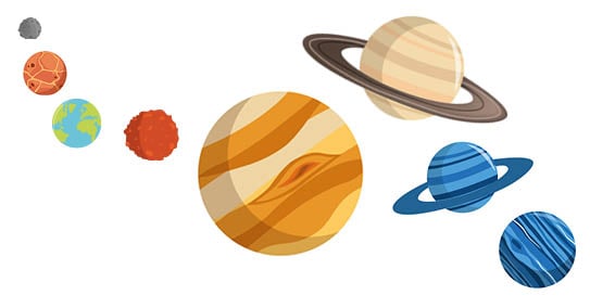 All Planets in the solar system pictured nicely for kids